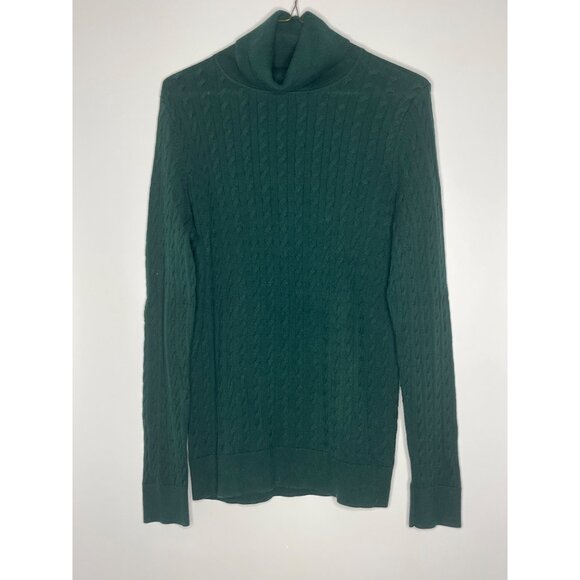 Talbots 100%‎ Cotton Cable Knit Turtleneck Sweater Pine Green Size Medium - Picture 1 of 8